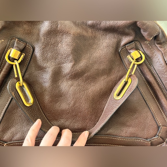 Chloe paraty 2-way large bag work bag glossy brown leather shoulder strap gold - Picture 4 of 16